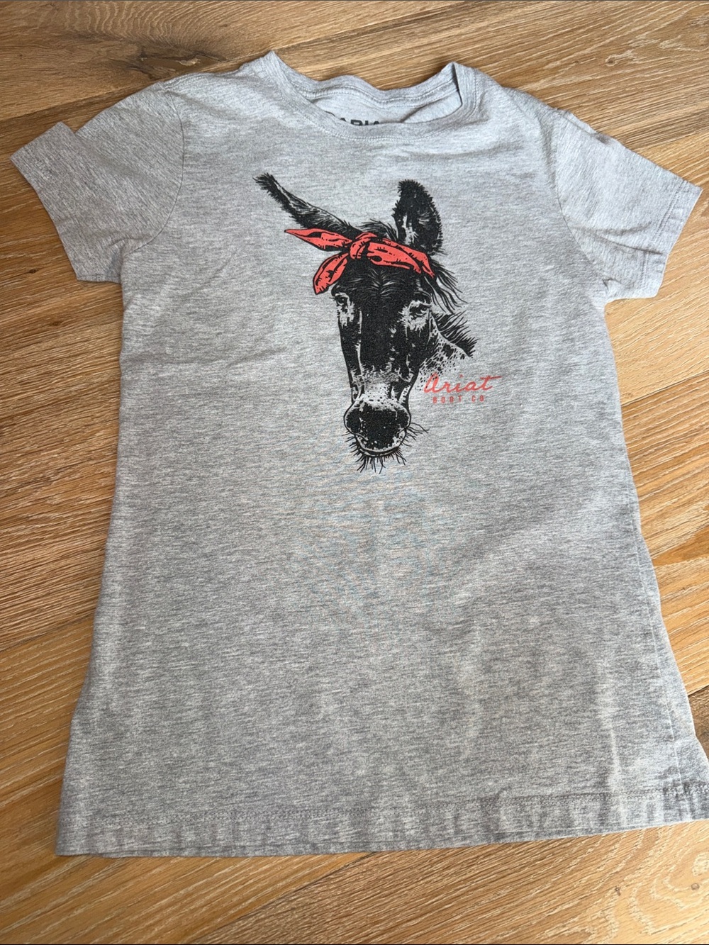 Ariat Gray Tee with Donkey Graphic and Red Bandana